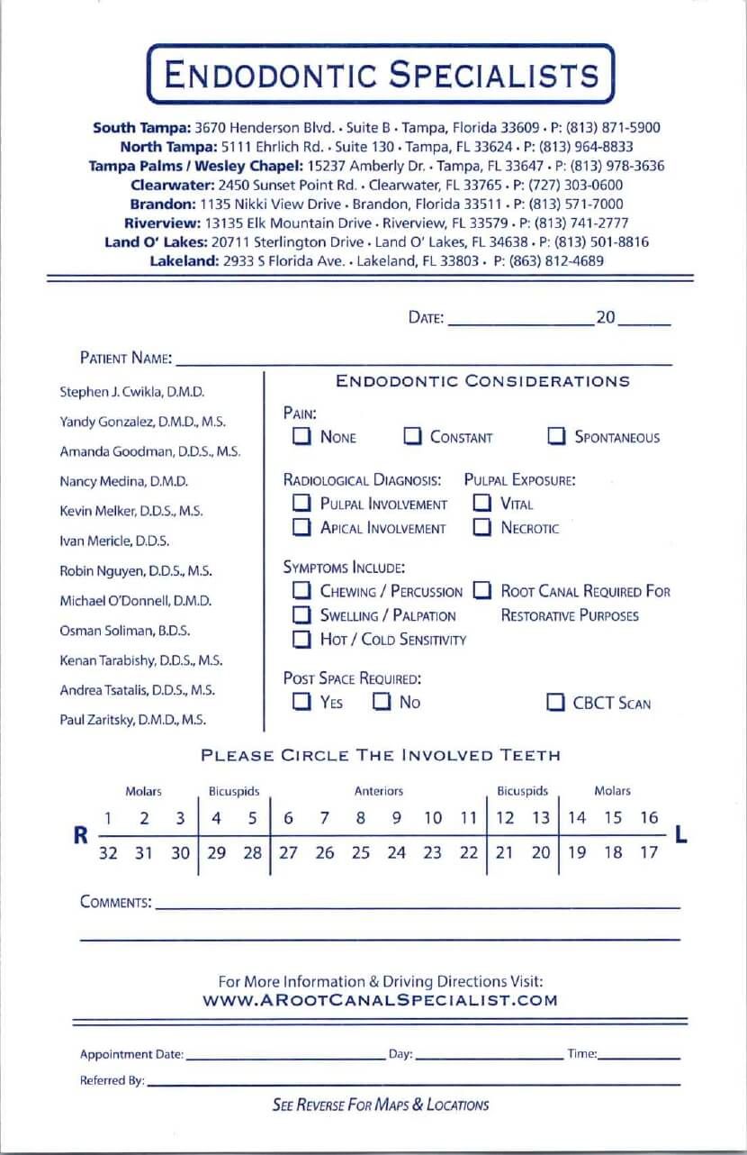 Referral Form Endodontic Specialists